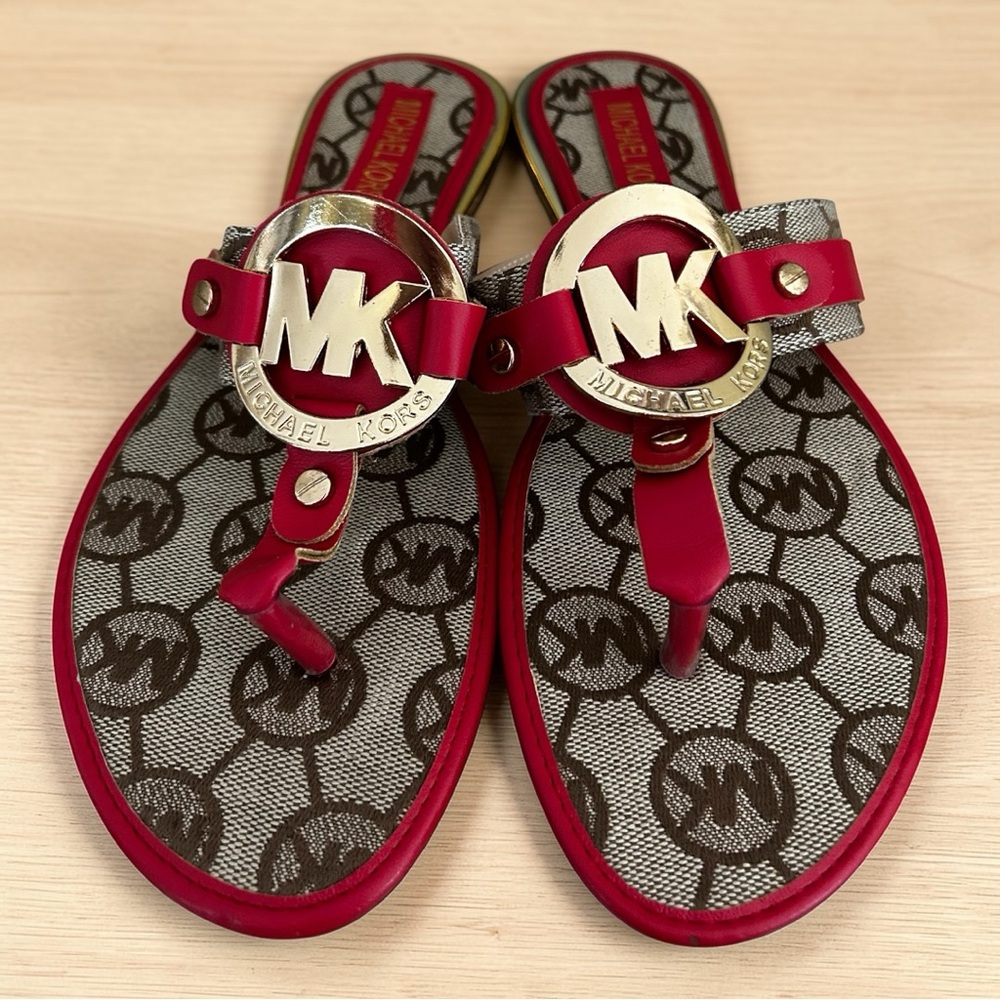 Women’s Red Michael Kors Thong Sandals, size 9